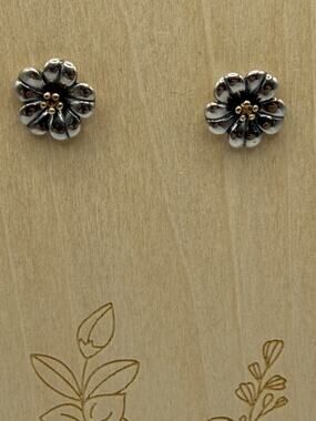 James Avery Retired April Flower Stud Earrings Sterling Silver 18K Gold Vintage